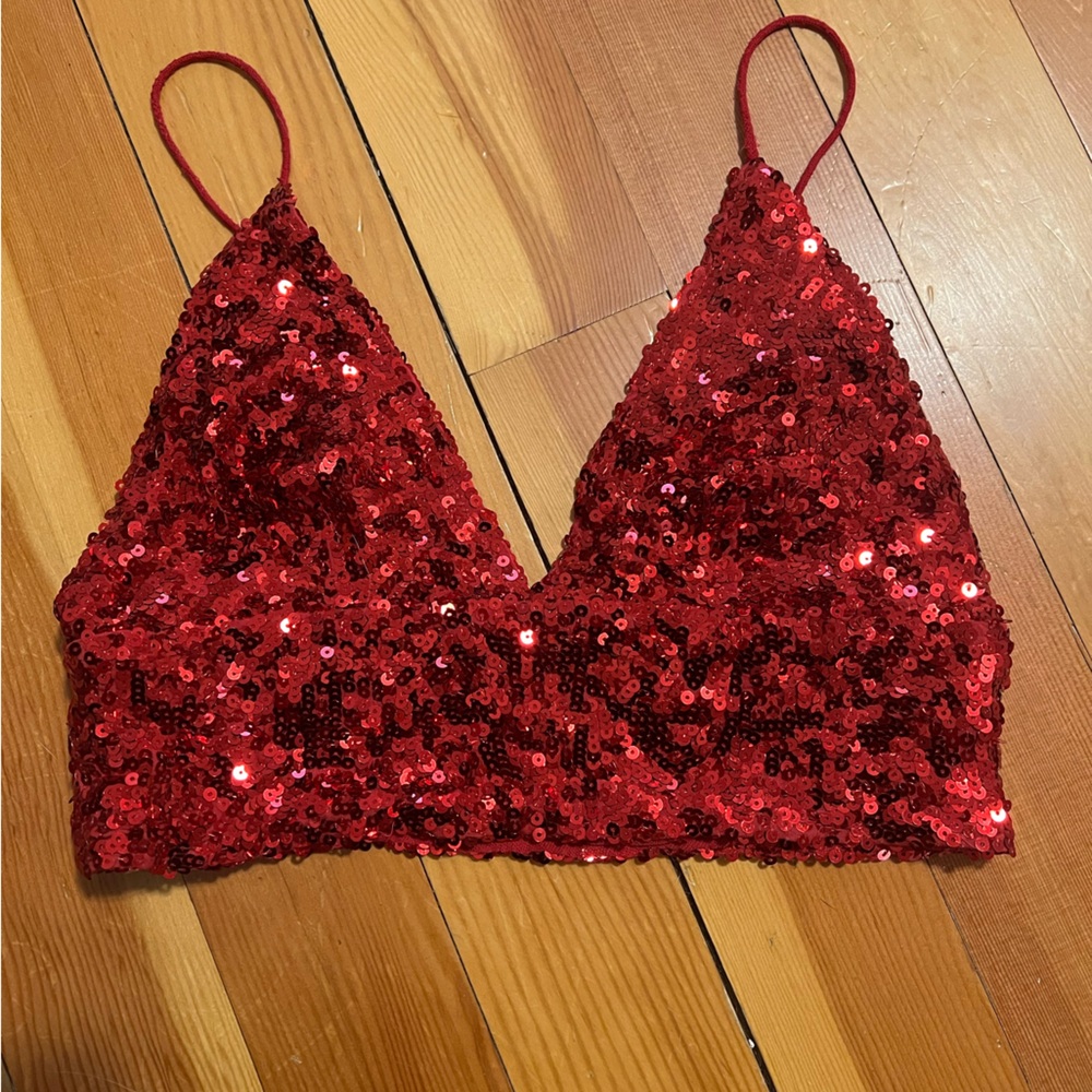 Free People Red Sequin Bralette